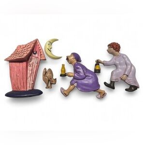 Whimsical Bathroom Wall Art with Characters and Moon